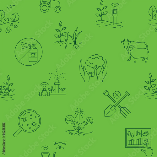 Sustainable farming line seamless pattern