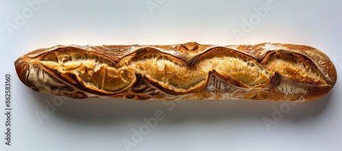 A Freshly Baked Crusty French Baguette on White Background