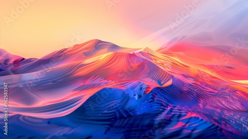 Vibrant Abstract Sunset Landscape with Geometric Patterns and Motion Blur Spotlight