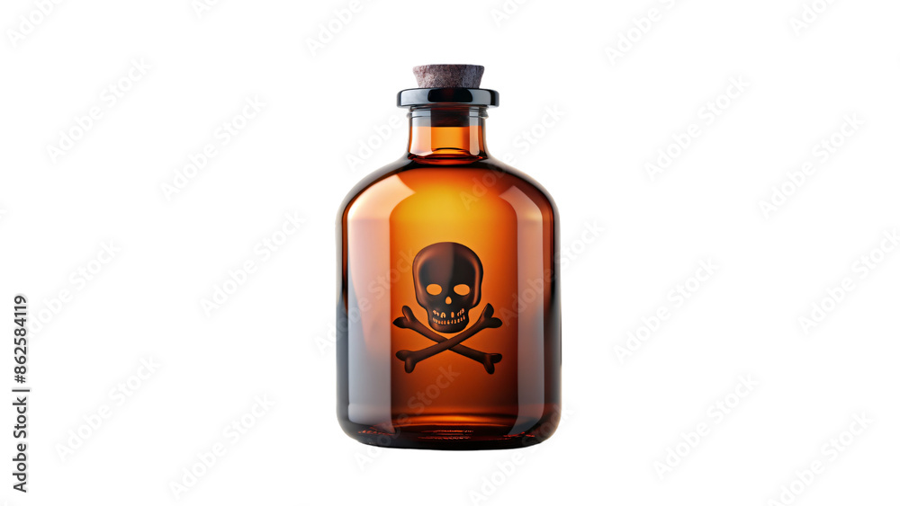 A poison glass bottle stands alone on a clean white background A poison glass bottle stands alone on a clean white background