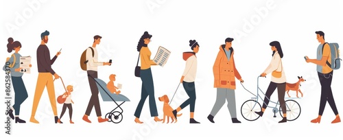 Wallpaper Mural A crowd of diverse urban people walks on a street flat modern illustration isolated on a white background. Torontodigital.ca