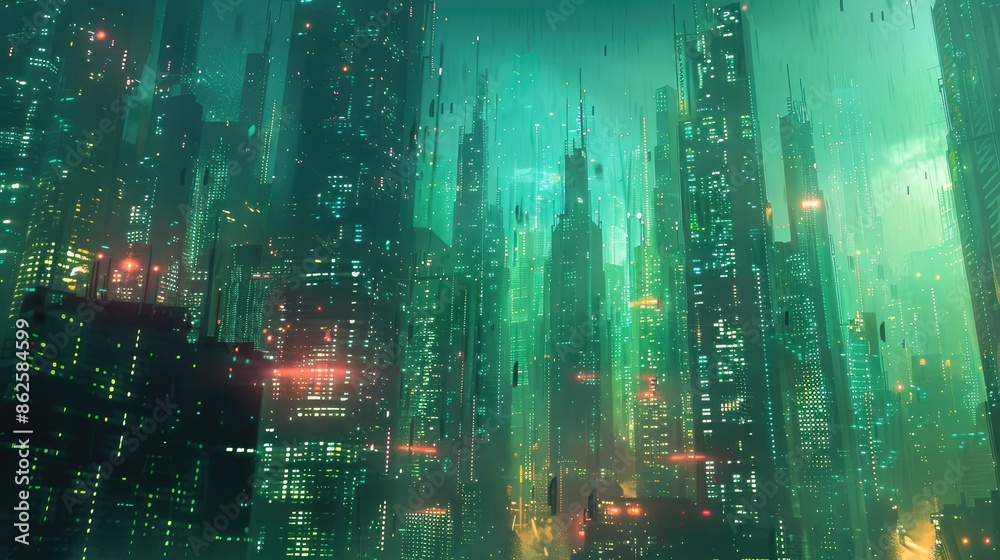 Fototapeta premium Futuristic cityscape with interconnected high-rise buildings