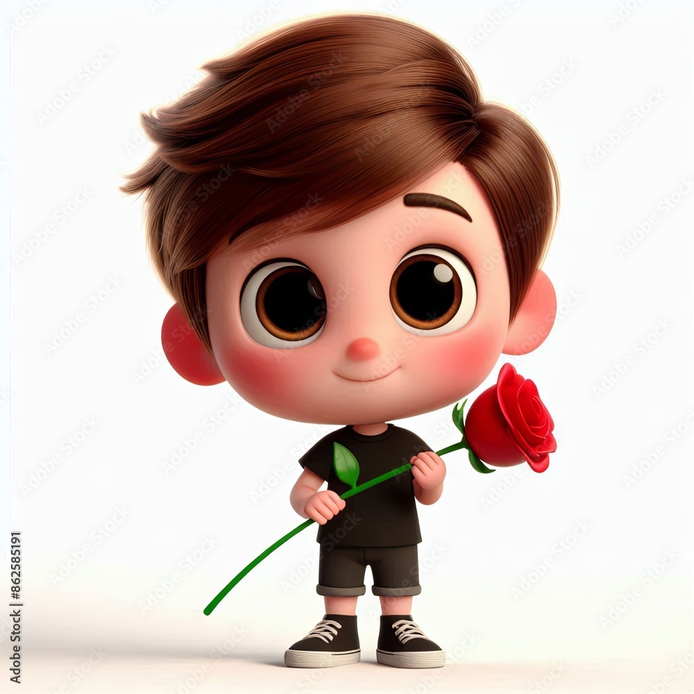 cute boy holding a rose Cartoon , 3d Generative AI cute boy holding a rose Cartoon , 3d Generative AI
