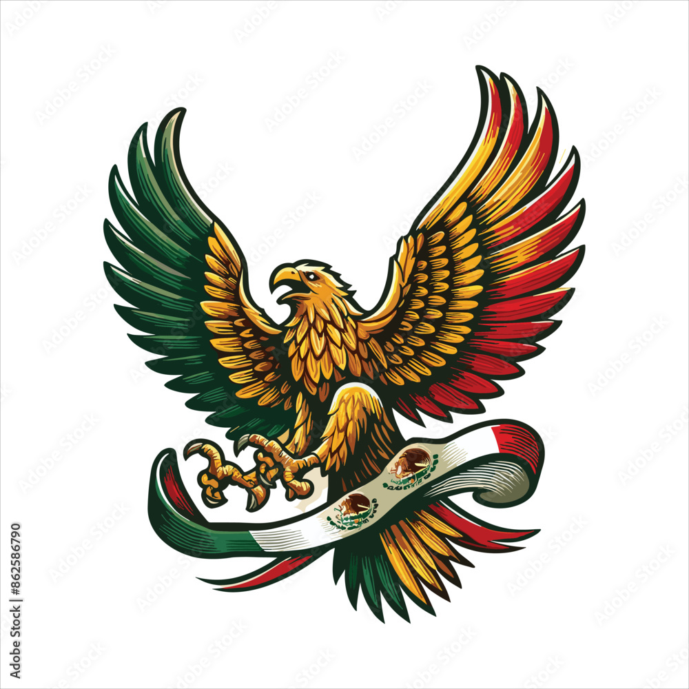 Mexican flag with bold red, white, and green hues, eagle holding snake, and cactus. Vector pennant with 3d papercut effect exudes the rich cultural heritage and spirit of Mexico Mexican flag with bold red, white, and green hues, eagle holding snake, and cactus. Vector pennant with 3d papercut effect exudes the rich cultural heritage and spirit of Mexico