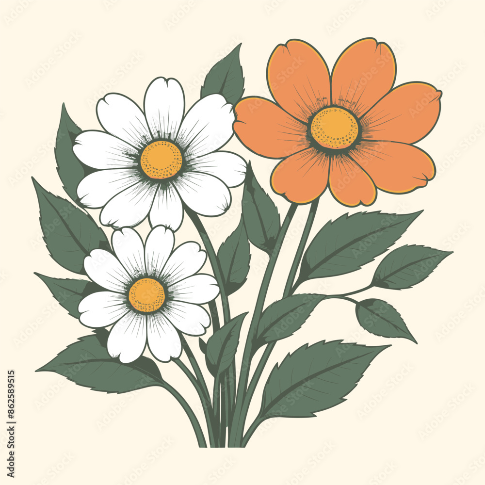 Daisy Flowers Hand Drawn Illustration Daisy Flowers Hand Drawn Illustration