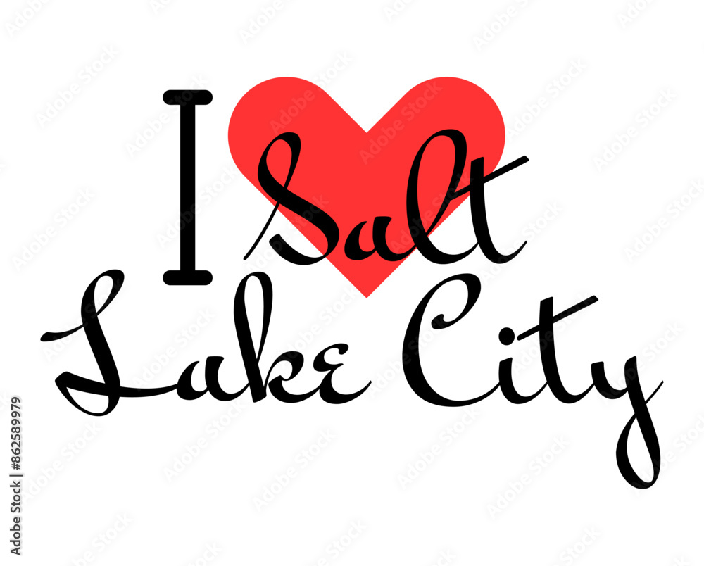 I love Salt Lake City, city of United States. Hand drawn letters with red heart. Vector illustration lettering, modern design I love Salt Lake City, city of United States. Hand drawn letters with red heart. Vector illustration lettering, modern design