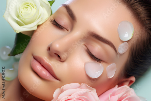 Close up of a woman's face with face mask on. Skin care, detox, beauty background  photo