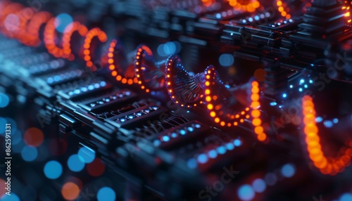 latest DNA sequencing technology, such as nanopore sequencers or next-generation sequencing (NGS) platforms. This should showcase the device in action, possibly with close-ups of the technology