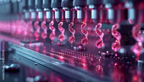 latest DNA sequencing technology, such as nanopore sequencers or next-generation sequencing (NGS) platforms. This should showcase the device in action, possibly with close-ups of the technology