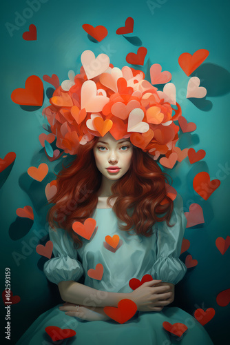 Woman  head over heels in love,  portrait in pastel colors, dating, relationship