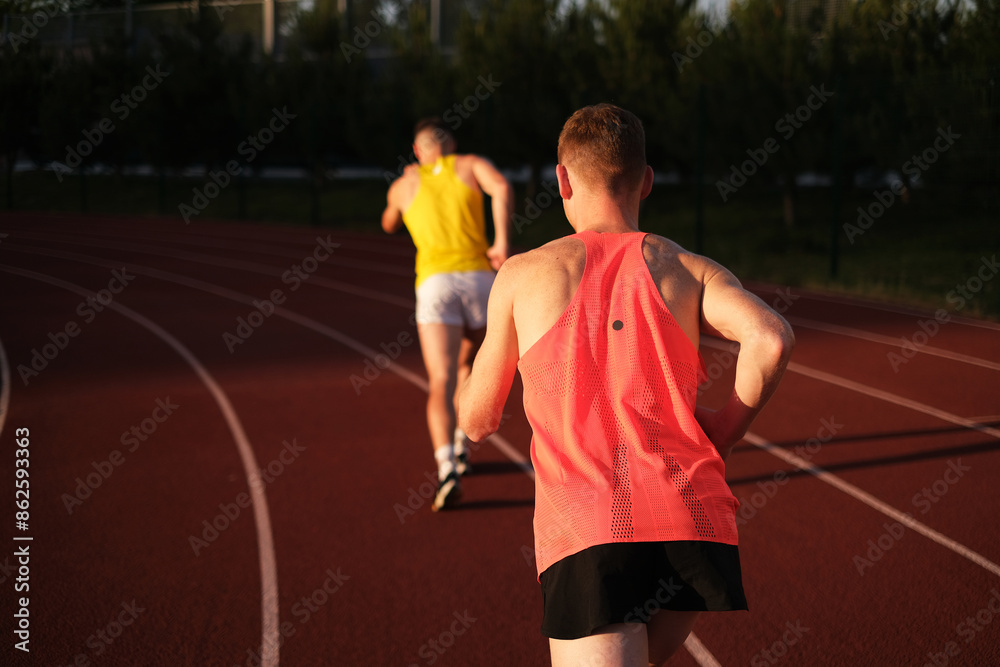 Obraz premium Athletes compete in running at the stadium