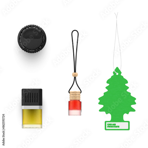 Aromatic accessories for car interior automobile freshener different shape set realistic vector