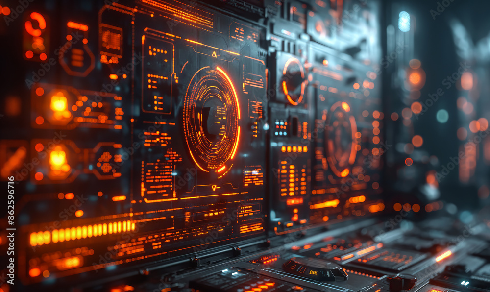 Futuristic Computer With Orange Lights