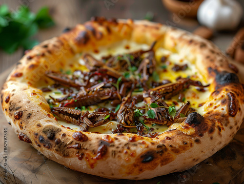 Fancy Pizza with mozzarella and crickets
