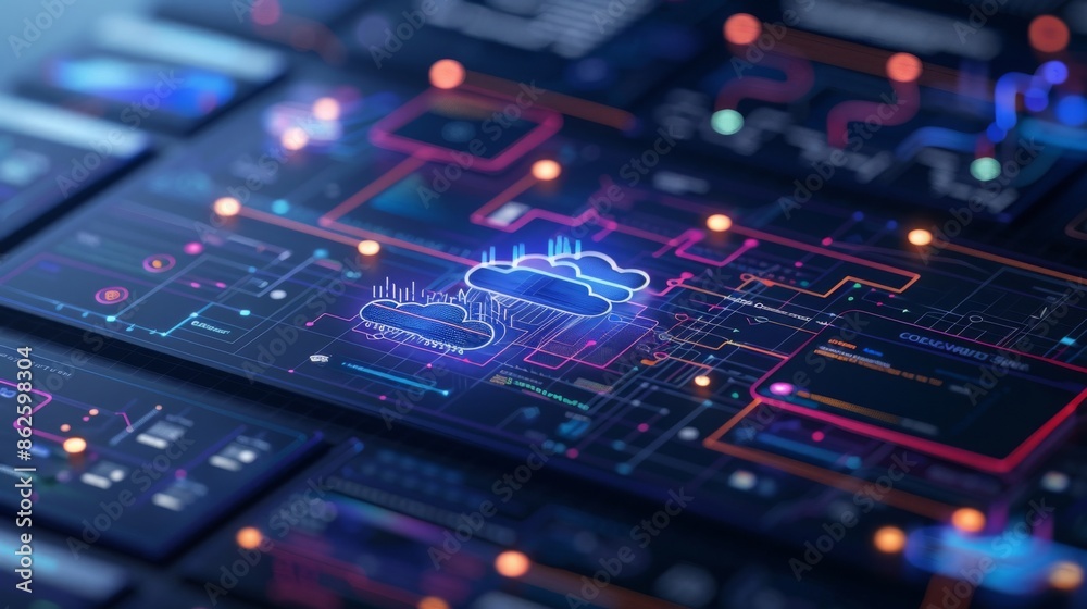 The image shows a glowing blue circuit board with a lock icon in the center The image shows a glowing blue circuit board with a lock icon in the center
