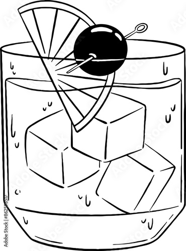 Whisky Sour Cocktail Line Art