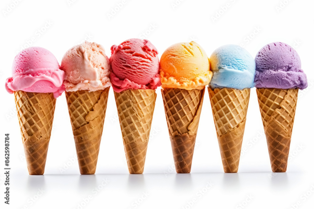 Ice cream colorful set, banner close up, minimal isolated on white background. Ultra realistic mixed ice cream, icon, detailed. For birthday, party, grocery product advertising. Ice cream colorful set, banner close up, minimal isolated on white background. Ultra realistic mixed ice cream, icon, detailed. For birthday, party, grocery product advertising.