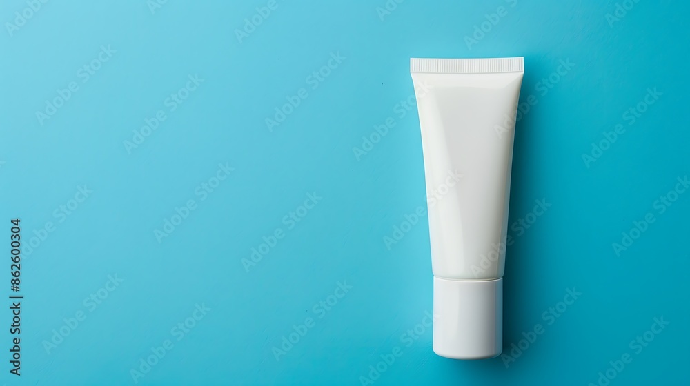 White squeeze bottle plastic tube for branding of medicine or cosmetics daily cream on blue background White squeeze bottle plastic tube for branding of medicine or cosmetics daily cream on blue background