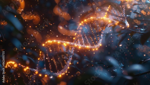 DNA structure, which is fundamental to genomics. The inclusion of labeled nucleotides and genomic data highlights the analytical aspect of genetic sequencing