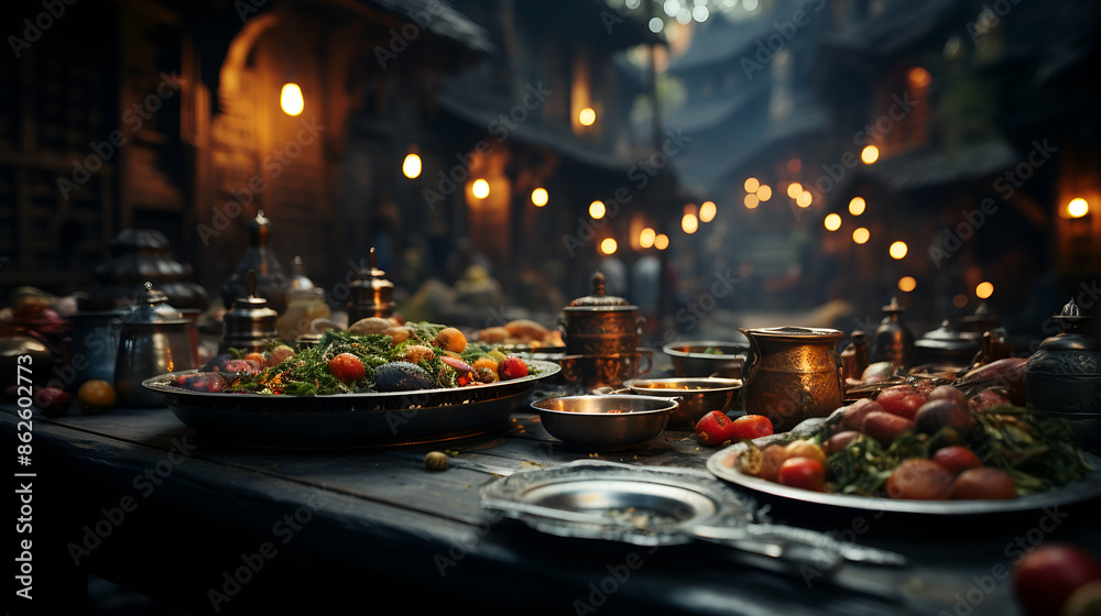 A visually captivating display of various succulent dishes, cheeses, fruits, desserts. AI generative. A visually captivating display of various succulent dishes, cheeses, fruits, desserts. AI generative.