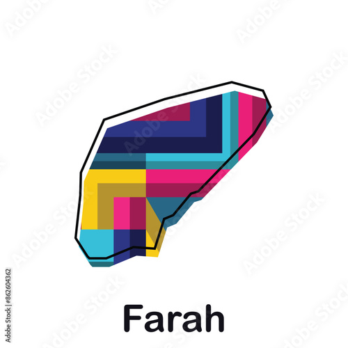 Afghanistan map with capital City of Farah, colorful geometric and abstract design template photo