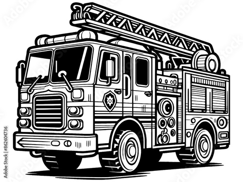 Big fire truck. Children picture, coloring book. Generative ai vector.