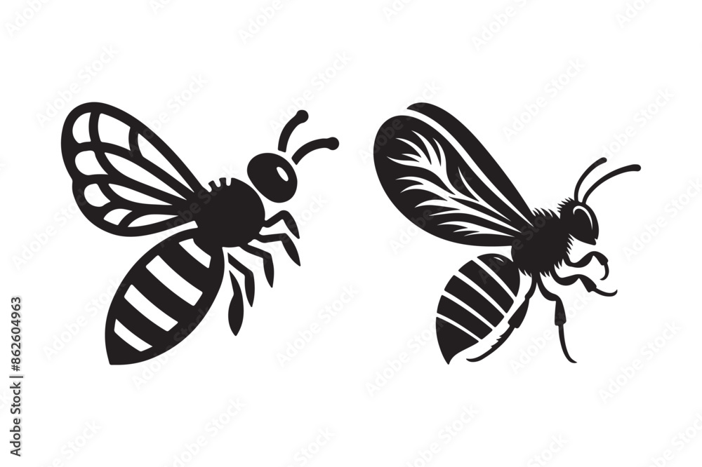 Fototapeta premium Bees of the highest quality silhouette Icon Set Vector Design