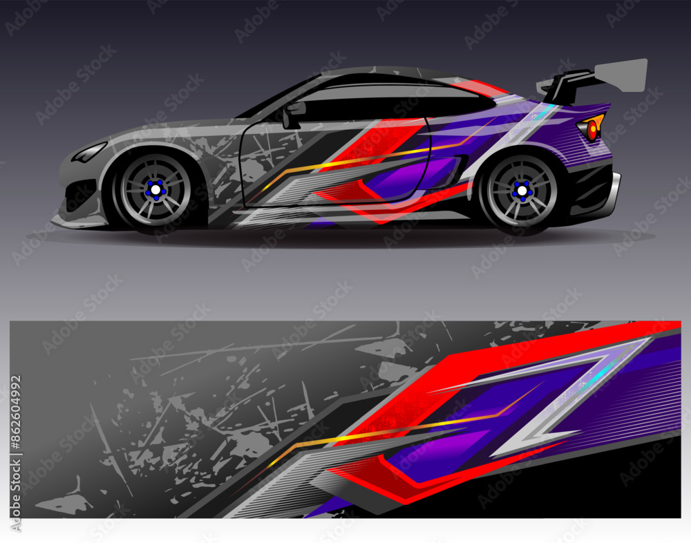 Car wrap design vector. Graphic abstract stripe racing background designs for vehicle, rally, race, adventure and car racing livery Car wrap design vector. Graphic abstract stripe racing background designs for vehicle, rally, race, adventure and car racing livery