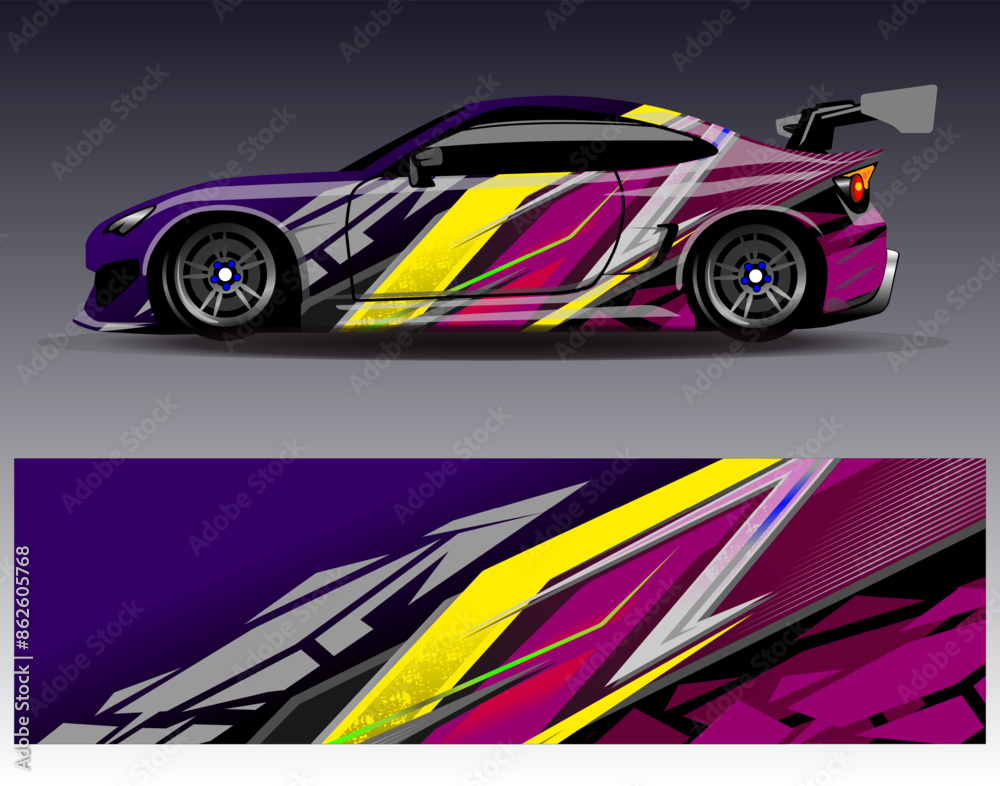 Car wrap design vector. Graphic abstract stripe racing background designs for vehicle, rally, race, adventure and car racing livery Car wrap design vector. Graphic abstract stripe racing background designs for vehicle, rally, race, adventure and car racing livery