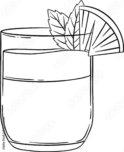 Gin Fizz Cocktail Line Art