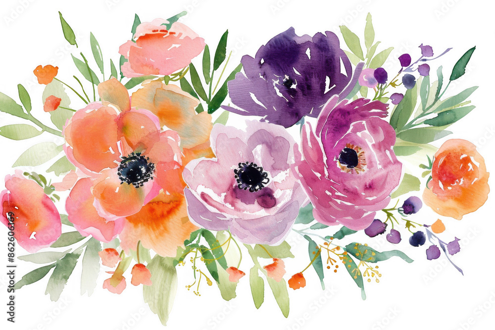 Fototapeta premium Vibrant Watercolor Floral Bouquet
