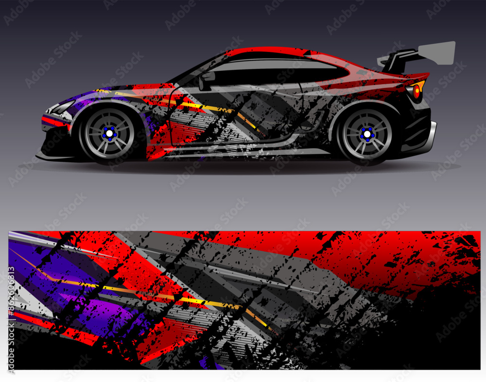 Car wrap design vector. Graphic abstract stripe racing background designs for vehicle, rally, race, adventure and car racing livery Car wrap design vector. Graphic abstract stripe racing background designs for vehicle, rally, race, adventure and car racing livery
