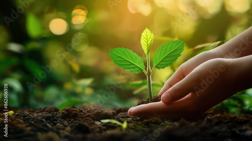 Hands gently holding a young sapling in rich soil, symbolizing growth, care, and new beginnings.