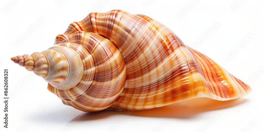 Obraz premium Isolated bright spiral seashell conch, ideal for beach-themed decorations, seashell, conch, spiral, isolated, bright, decoration