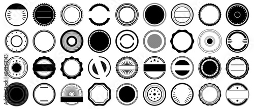 Rubber stamp collection in black. Set of blank circle label stamp. Empty rubber stamp icons. Black round stamp border template