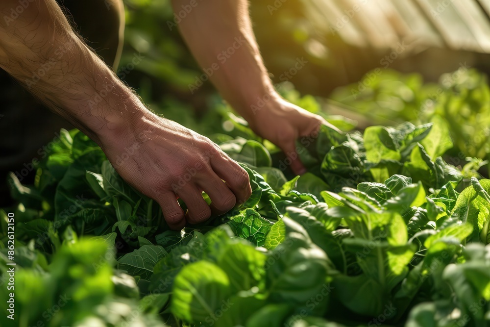 closeup of farmers hands tending organic vegetables in a sunlit greenhouse rich greens and earthy tones highlight the connection between human and nature closeup of farmers hands tending organic vegetables in a sunlit greenhouse rich greens and earthy tones highlight the connection between human and nature