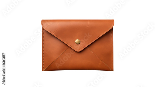 Leather clutch cutout. Isolated brown leather wallet on transparent background photo