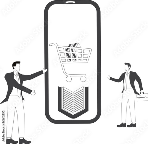 Books and smart phone Businessman