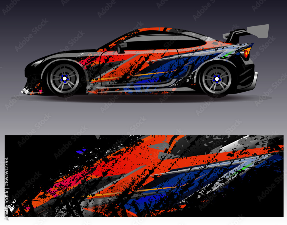 Car wrap design vector. Graphic abstract stripe racing background designs for vehicle, rally, race, adventure and car racing livery Car wrap design vector. Graphic abstract stripe racing background designs for vehicle, rally, race, adventure and car racing livery