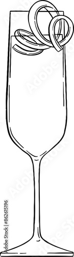 French 75 Cocktail Line Art