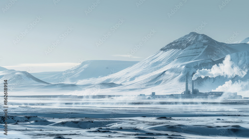 Wintery Landscape with Distant Industrial Facility Wintery Landscape with Distant Industrial Facility