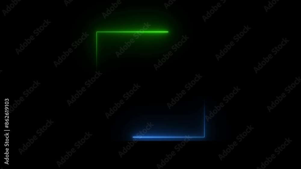Glowing neon light rectangle frame animation 4k.Black background behind. 