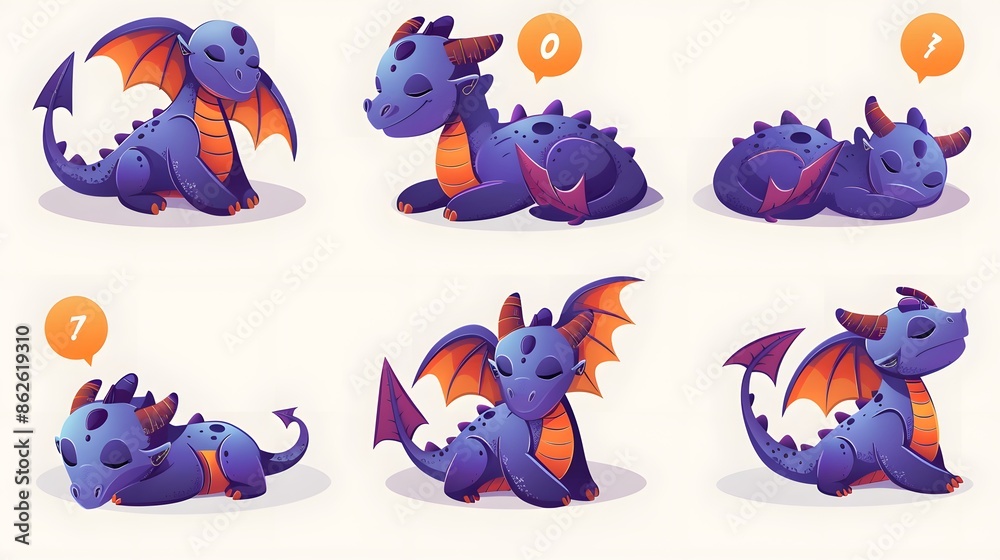 Fototapeta premium sleeping cartoon dragon. 