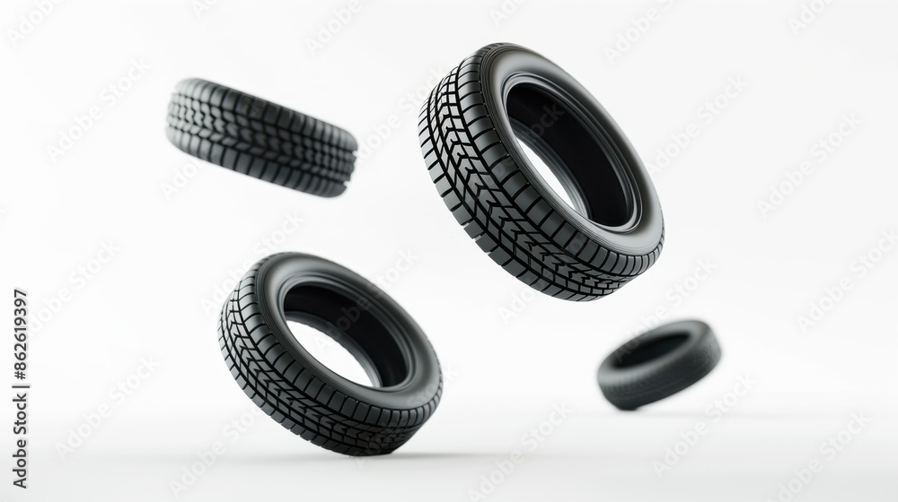 Four Black Tires Floating in the Air Four Black Tires Floating in the Air