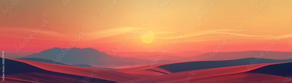 Obraz premium Desert sunset flat design side view theme serene water color Complementary Color Scheme
