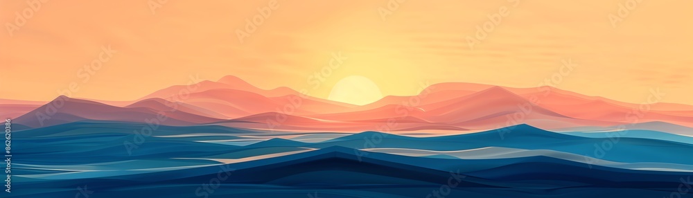 Desert sunset flat design side view theme serene water color Complementary Color Scheme Desert sunset flat design side view theme serene water color Complementary Color Scheme