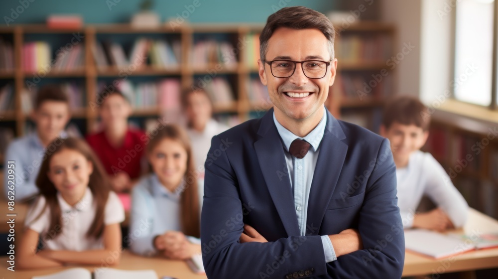 Portrait of happy teacher and student in classroom Portrait of happy teacher and student in classroom