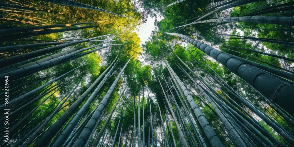 A mesmerizing view of tall bamboo stalks reaching towards the sky. A mesmerizing view of tall bamboo stalks reaching towards the sky.