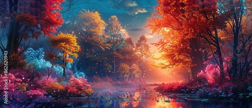 Magic imaginary world full with color and happiness