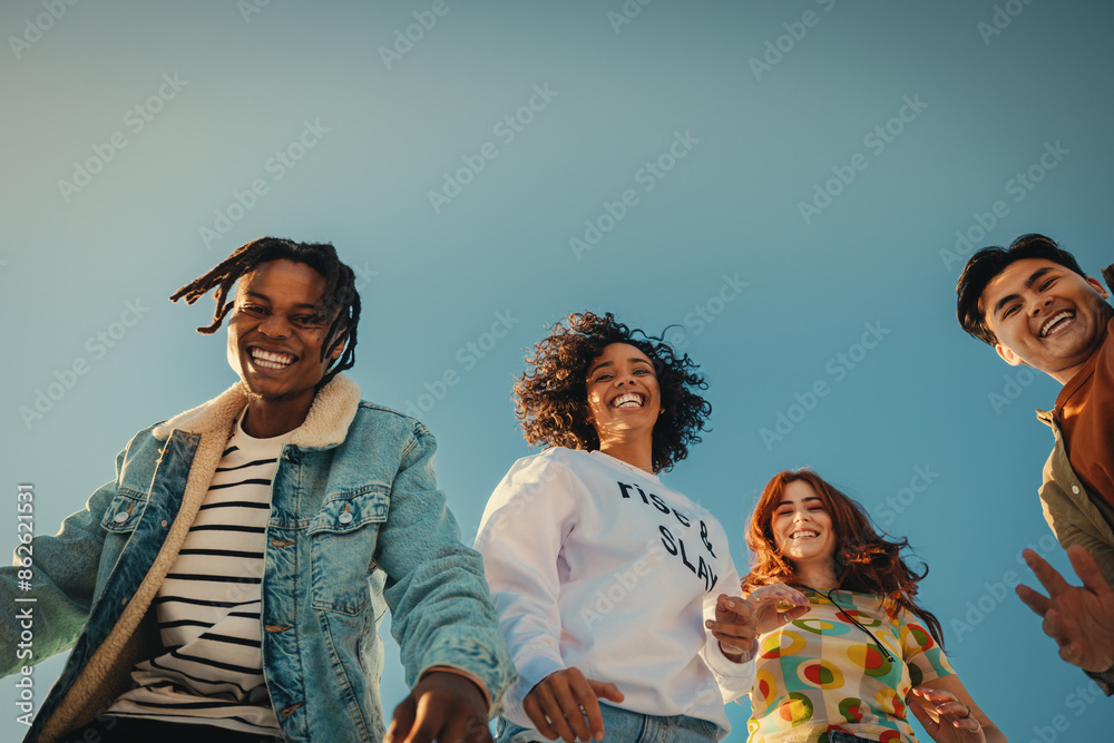 custom made wallpaper toronto digitalHappy young friends enjoying outdoor time together under blue sky
